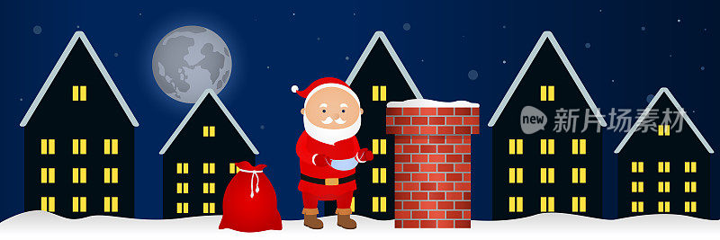 Santa put on face mask before come down chimney. Vector illustration